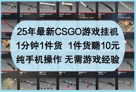 25年最新CSGO游戏挂G，1分钟1件货，1件货挣10元，纯手机操作，无需游戏经验【揭秘】-九零网创