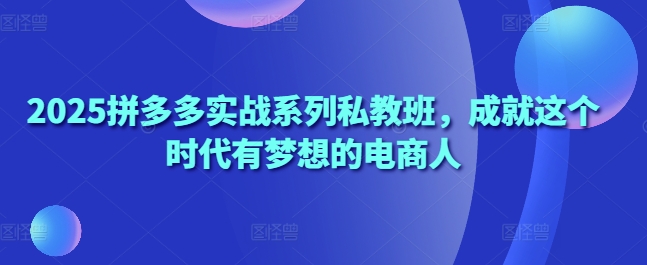 2025拼多多实战系列私教班，成就这个时代有梦想的电商人-九零网创