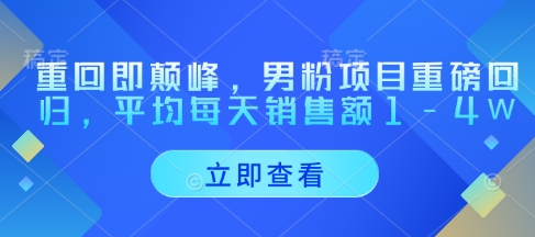 重回即颠峰，男粉项目重磅回归，平均每天销售额1-4W-九零网创