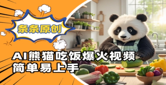 Ai熊猫吃饭爆火视频，条条原创，简单易上手-九零网创
