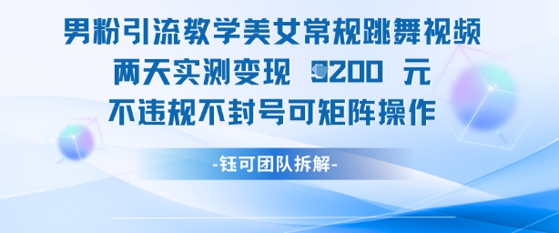 男粉引流教学美女常规跳舞视频两天实测变现1k+，不违规不封号可矩阵操作-九零网创