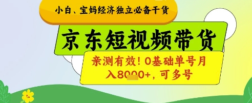 小白宝妈经济独立必备干货，京东短视频带货，亲测有效!0基础单号月入8k+，可多号【揭秘】-九零网创