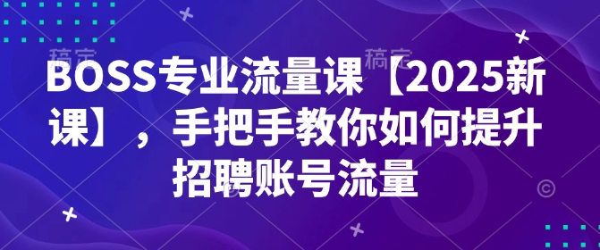 BOSS专业流量课【2025新课】，手把手教你如何提升招聘账号流量-九零网创