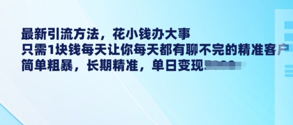 最新引流方法，花小钱办大事，只需1块钱每天让你每天都有聊不完的精准客户 简单粗暴，长期精准-九零网创