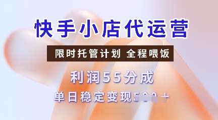 快手小店代运营，限时托管计划，收益55分，单日稳定变现多张【揭秘】-九零网创