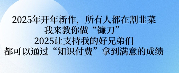 2025年开年新作，所有人都在割韭菜，我来教你做“镰刀” 2025让支持我的好兄弟们都可以通过“知识付费”拿到满意的成绩【揭秘】-九零网创
