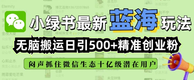小绿书无脑搬运引流，全自动日引500精准创业粉，微信生态内又一个闷声发财的机会-九零网创