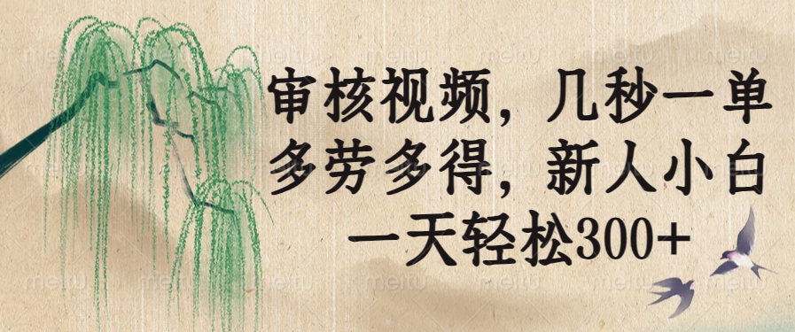 审核视频，几秒一单，多劳多得，新人小白一天轻松300+-九零网创