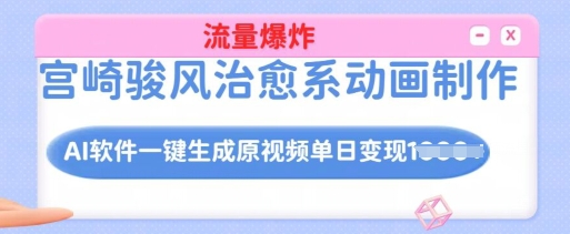 宫崎骏风治愈系动画制作，AI软件一键生成原创视频流量爆炸，单日变现多张，详细实操流程-九零网创