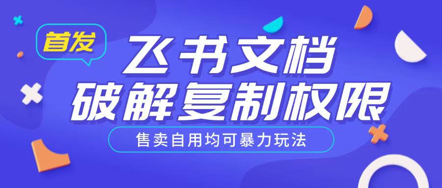 首发飞书文档破解复制权限，售卖自用均可暴力玩法-九零网创