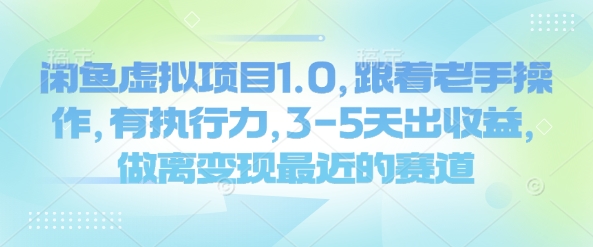 闲鱼虚拟项目1.0，跟着老手操作，有执行力，3-5天出收益，做离变现最近的赛道-九零网创