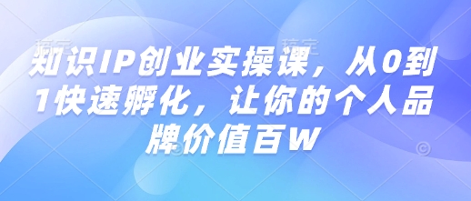 知识IP创业实操课，从0到1快速孵化，让你的个人品牌价值百W-九零网创