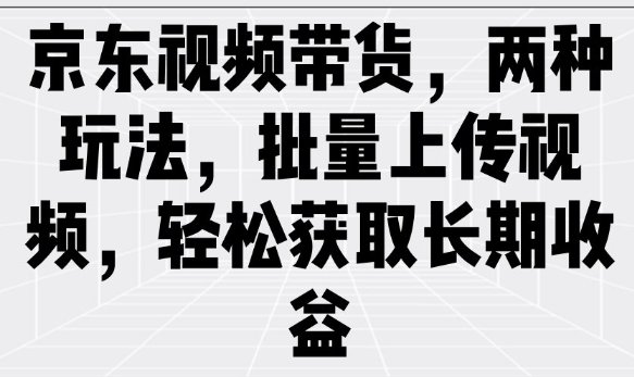 京东视频带货，两种玩法，批量上传视频，轻松获取长期收益-九零网创