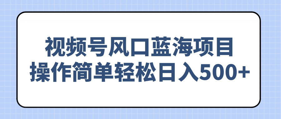 视频号风口蓝海项目，操作简单轻松日入500+-九零网创