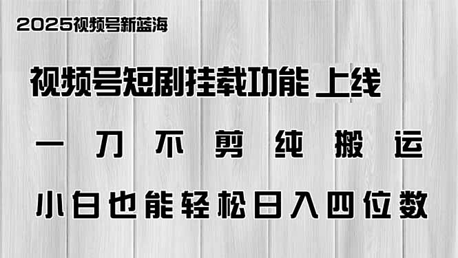 视频号短剧挂载功能上线，一刀不剪纯搬运，小白也能轻松日入四位数-九零网创