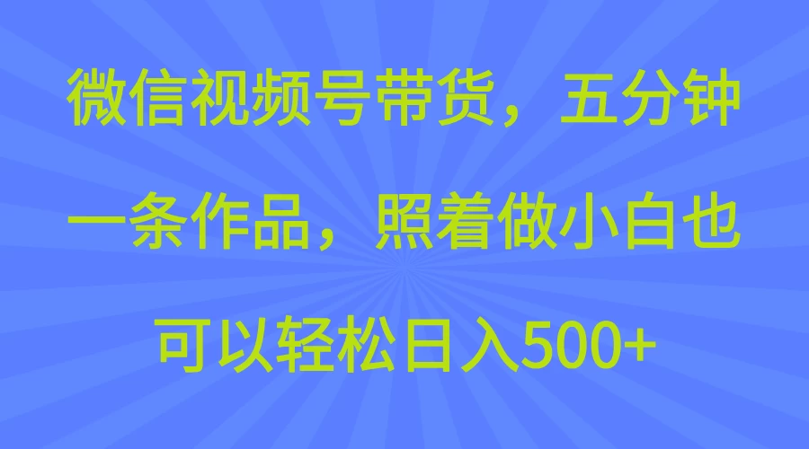 微信视频号带货，五分钟一条作品，照着做小白也可以轻松日入500+-九零网创