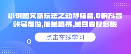 小说推文图文新玩法之动静结合，0粉抖音账号可做，简单粗暴，单日变现多张-九零网创