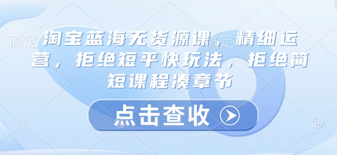 淘宝蓝海无货源课，精细运营，拒绝短平快玩法，拒绝简短课程凑章节-九零网创