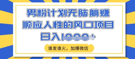 男粉计划无脑躺Z，顺应人性的风口项目，谁发谁火，加爆微信，日入多张【揭秘】-九零网创