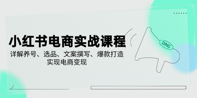 小红书电商实战课程，详解养号、选品、文案撰写、爆款打造，实现电商变现-九零网创