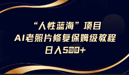 人性蓝海AI老照片修复项目保姆级教程，长期复购，轻松日入5张-九零网创