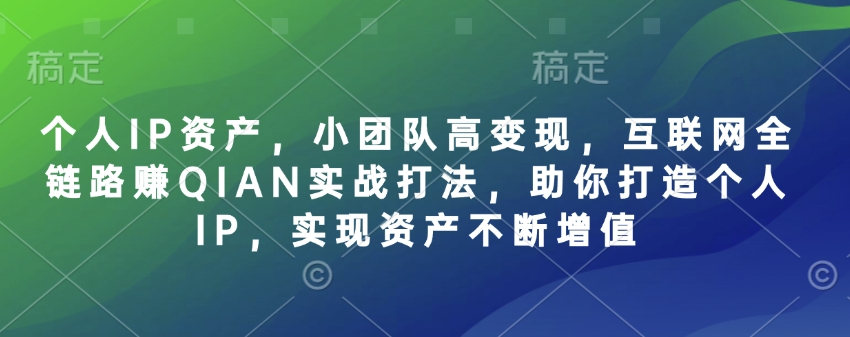 个人IP资产，小团队高变现，互联网全链路赚QIAN实战打法，助你打造个人IP，实现资产不断增值-九零网创