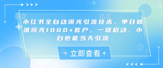 小红书全自动曝光引流技术，单日精准曝光1000+客户，一键启动，小白也能当天引流【揭秘】-九零网创