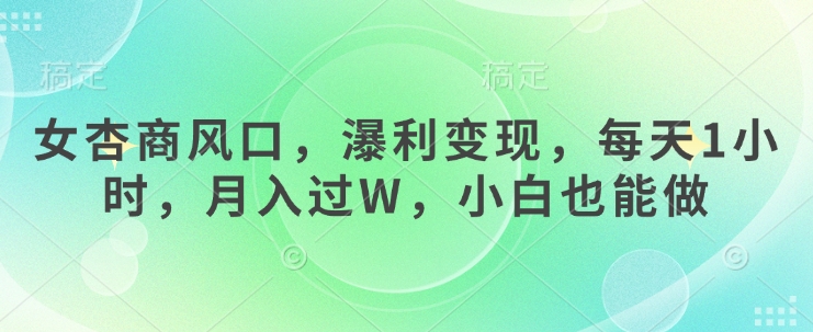 女杏商风口，瀑利变现，每天1小时，月入过W，小白也能做-九零网创