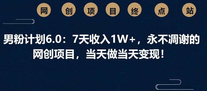 男粉计划6.0：7天收入1W+，永不凋谢的网创项目，当天做当天变现！-九零网创