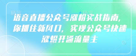 语音直播公众号涨粉实战指南，你抓住新风口，实现公众号快速涨粉开通流量主-九零网创