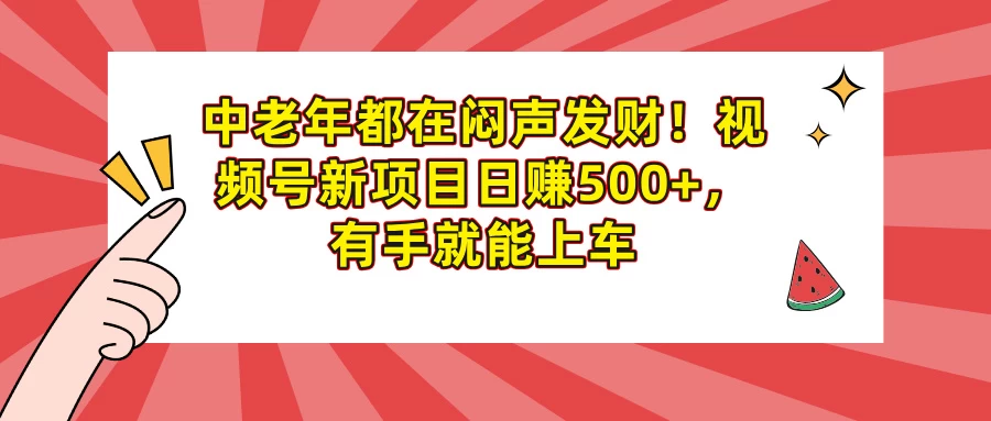 中老年都在闷声发财！视频号新项目日赚500+，有手就能上车-九零网创