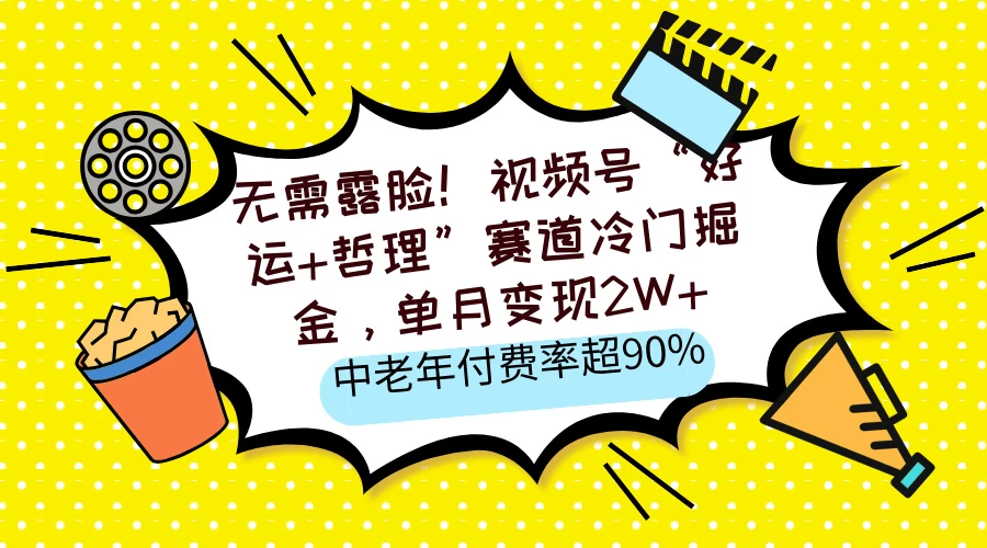 无需露脸！视频号“好运+哲理”赛道冷门掘金，单月变现2W+，中老年付费率超90%-九零网创