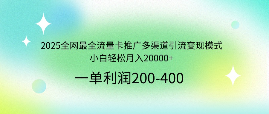 2025全网最全流量卡推广多渠道引流变现模式，小白轻松月入20000+-九零网创