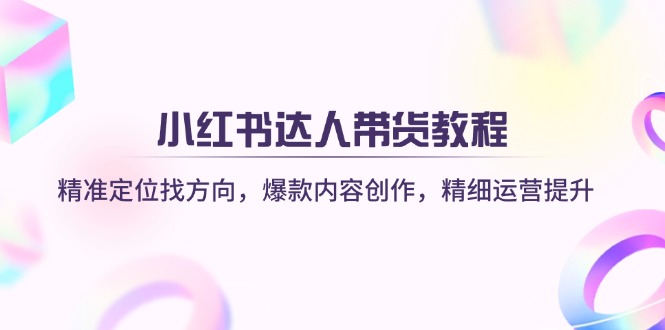 小红书达人带货教程：精准定位找方向，爆款内容创作，精细运营提升-九零网创