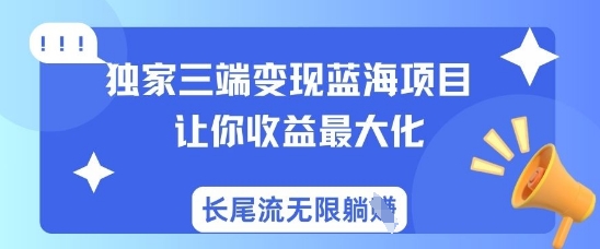 独家三端变现蓝海项目，让你收益最大化，长尾流无限躺挣-九零网创