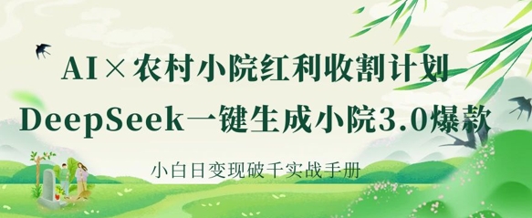 AI+农村小院红利收割：DeepSeek一键生成小院3.0爆款，小白日变现破千实战手册-九零网创