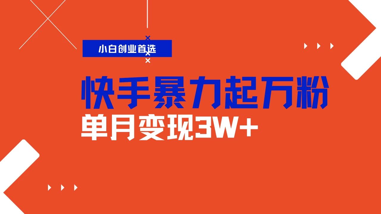 快手起万粉账号，3天一个万粉号，多种变现模式，操作简单无脑复制，小白也能月入过万-九零网创