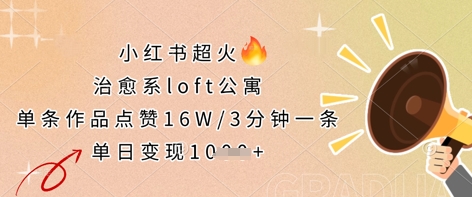 小红书超火的治愈系loft公寓，单条作品点赞16W，3分钟一条，单日变现数张-九零网创