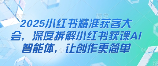 2025小红书精准获客大会，深度拆解小红书获课AI智能体，让创作更简单-九零网创