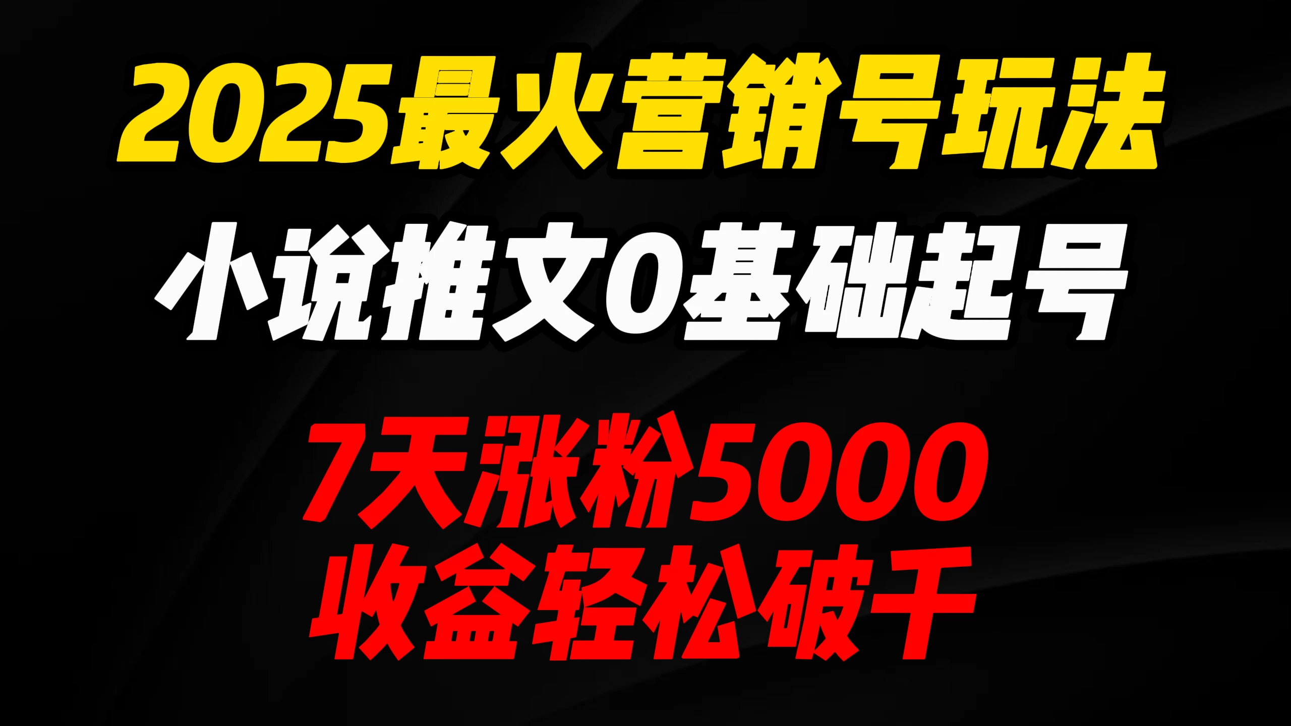 2025最火营销号玩法：小说推文0基础起号，7天涨粉5000，收益轻松破千！-九零网创