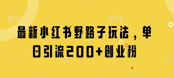 最新小红书野路子玩法，单日引流200+创业粉-九零网创