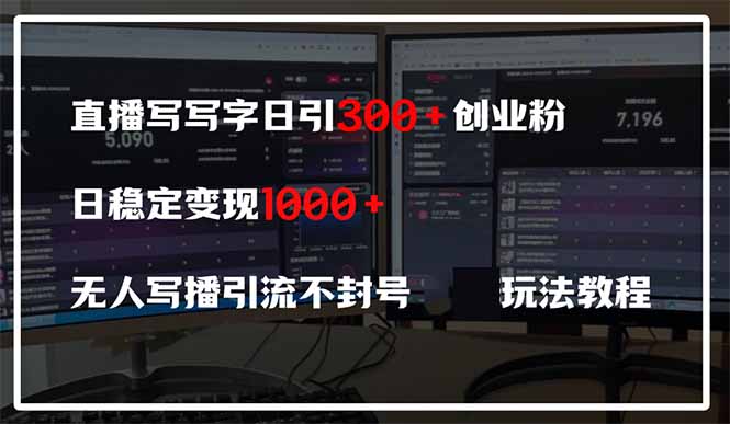 直播写写字日引300+创业粉，日稳定变现600+无人写播引流不封号，玩法教程-九零网创