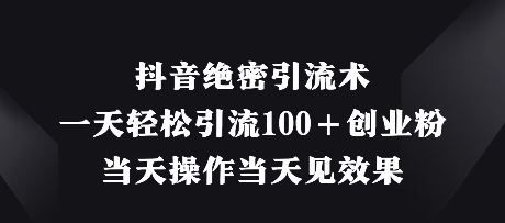 抖音绝密引流术，一天轻松引流100+创业粉，当天操作当天见效果-九零网创
