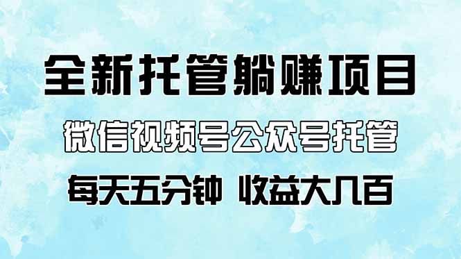 全新托管躺赚项目，微信视频号公众号托管代运营，每天五分钟，收益大几百-九零网创