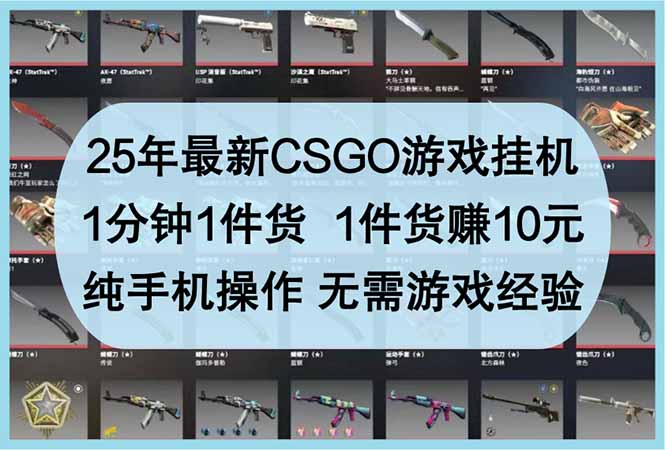25年最新CSGO游戏挂机，1分钟1件货，1件货赚10元 纯手机操作 无需游戏经验-九零网创