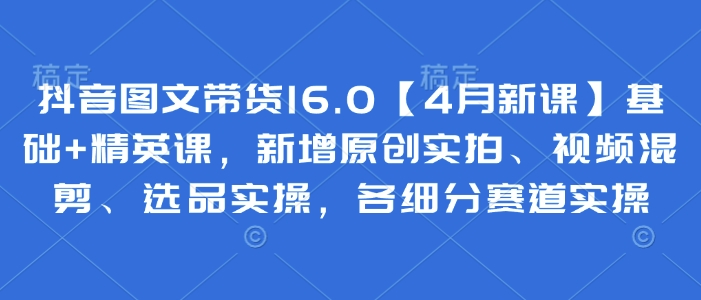 抖音图文带货16.0【4月新课】基础+精英课，新增原创实拍、视频混剪、选品实操，各细分赛道实操-九零网创