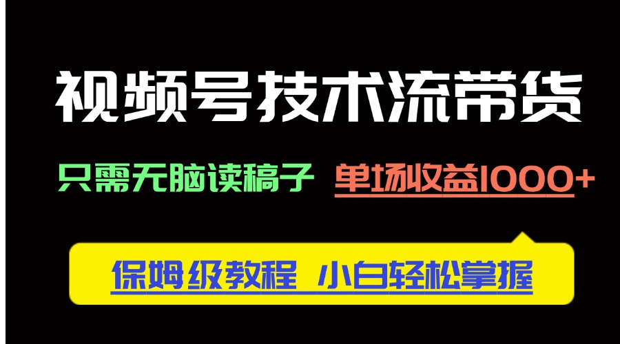 视频号技术流带货，只需无脑读稿子，单场收益1000+ 保姆级教程，小白轻…-九零网创