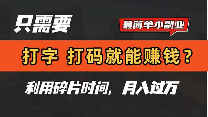 只需要打字，打码，就能赚钱？简单的赚钱小副业，利用碎片时间，月入过万-九零网创