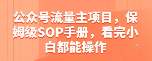 公众号流量主项目，保姆级SOP手册，看完小白都能操作-九零网创
