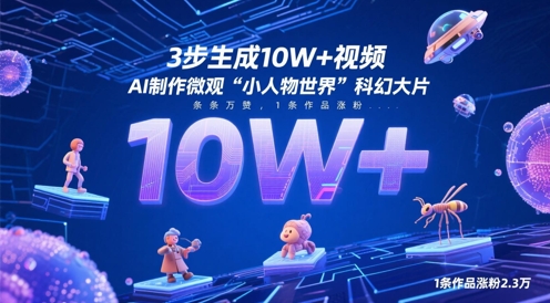 3步生成10W+视频，AI制作微观“小人物世界”科幻大片，条条万赞，1条作品涨粉2.3W-九零网创